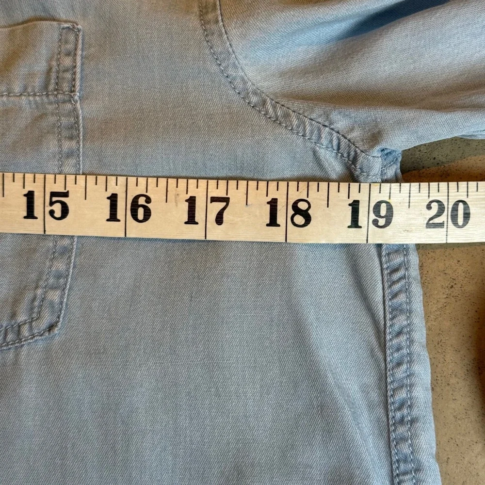 Denim Light Blue Tie Front Shirt Hem & Thread Button Down Long Sleeve Medium - Picture 5 of 8
